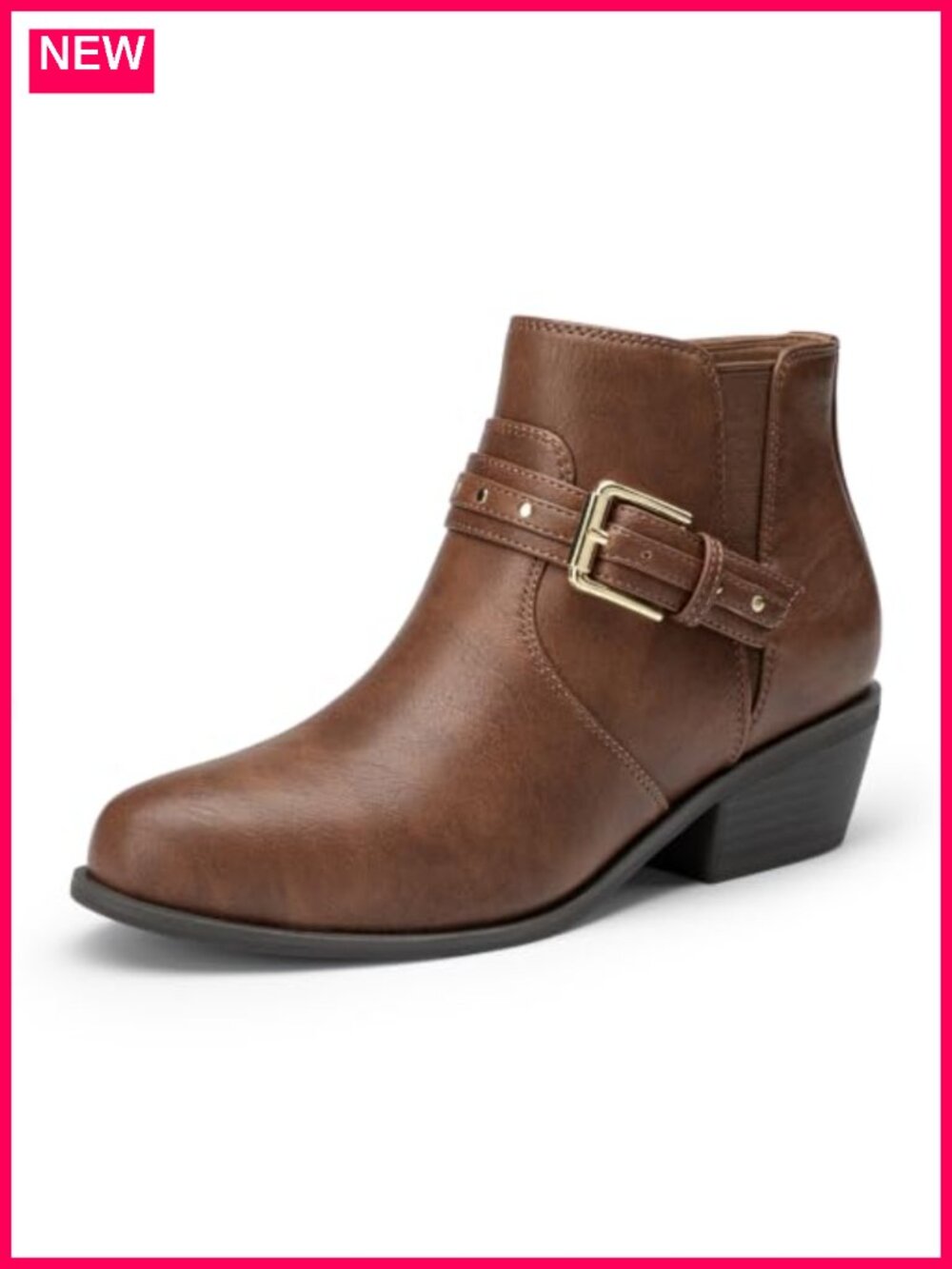 Women's Chunky Low Heel Ankle Boots Side Zipper Faux Leather
